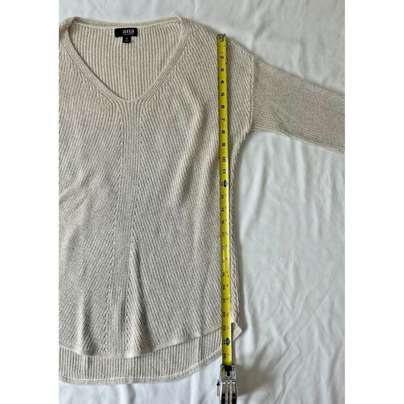 a.n.a. NEW APPROACH V-Neck Tunic Sweater-Cream/Ivory w Gold Metallic Thread Sz M - Picture 10 of 11